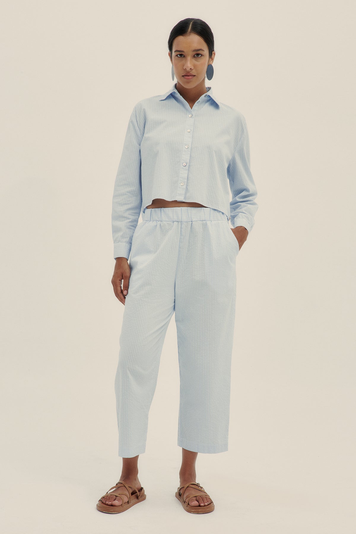 Cotton Poplin Pao Long Sleeve Shirt Sky