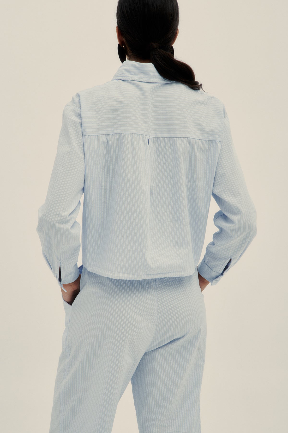 Cotton Poplin Pao Long Sleeve Shirt Sky